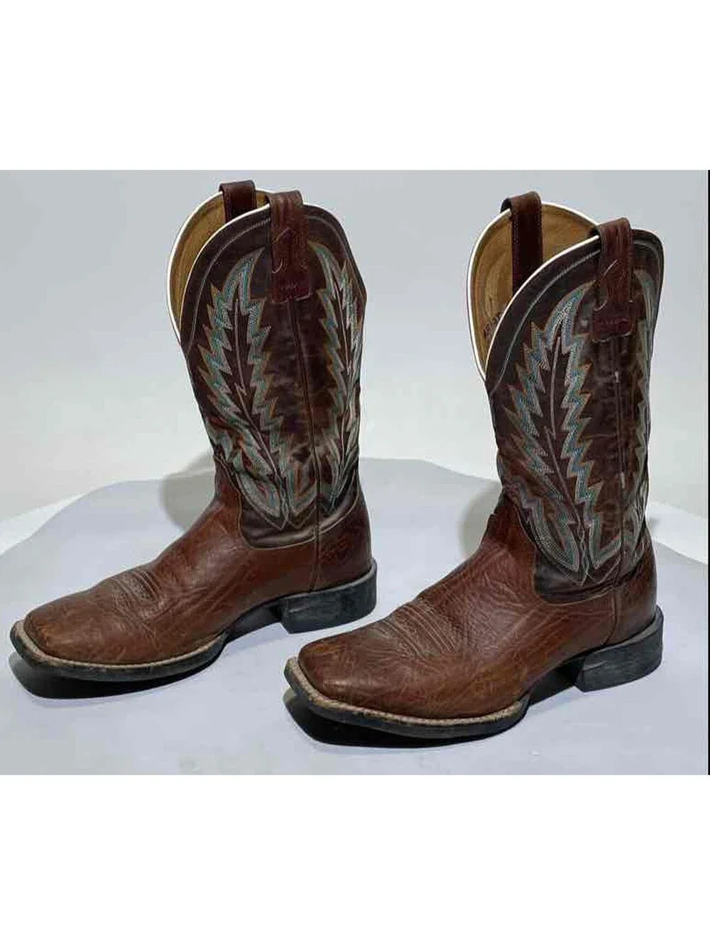 Ariat Men’s Western Boots Brown/Turquoise Square Toe Cowboy 8D Rare NICE!!!